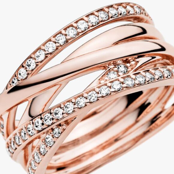 Pandora - Sparkling & Polished Lines Ring (14K Rose Gold Plating) - Picture 3 of 8